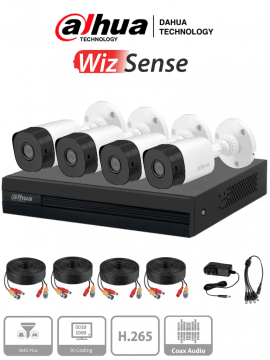 DAHUA KITXVR1B04-I1MP-2.8 - Kit de 4 Canales de 1 Megapixel/ 4 Cámaras B1A11 con Lente de 2.8mm/ 93 Grados de Apertura/ 4 CH+1 IP o Hasta 5 CH IP/ SMD Plus/ Búsqueda de Humanos y Vehículos/ Accesorios Incluidos/ Sin Disco Duro
