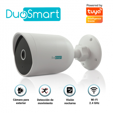CAMARA INTELIGENTE EXTERIOR DUOSMART E30 WIFI 2.4 GHZ ***PARA EXTERIOR*** CON AUDIO BIDIRECCIONAL TIPO BULLET FULL HD 1080P COMPATIBLE CON APP DUOSMART SOPORTA MEMORIA MICROSD DE HASTA 128 GB (NO INCLUIDA)