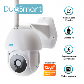 CAMARA INTELIGENTE DUOSMART E70 WIFI 2.4 GHZ ***PARA EXTERIOR*** CON AUDIO BIDIRECCIONAL TIPO DOMO 1080P CON MOVIMIENTO Y VISION NOCTURNA COMPATIBLE CON APP DUOSMART SOPORTA MEMORIA MICROSD DE HASTA 128 GB (NO INCLUIDA)